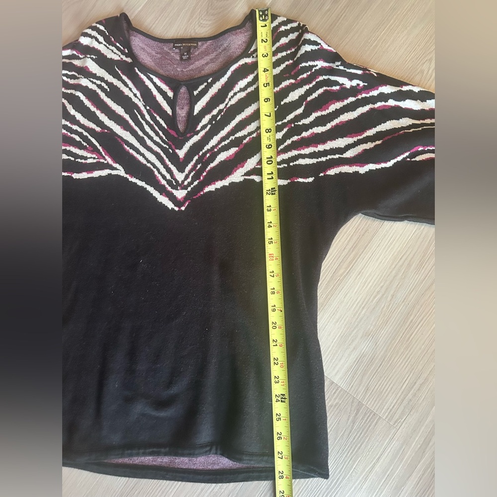 Dana Buchman Cotton SS Zebra Sweater M Black 3/4 Sleeve Career Casual Relaxed - Picture 8 of 11